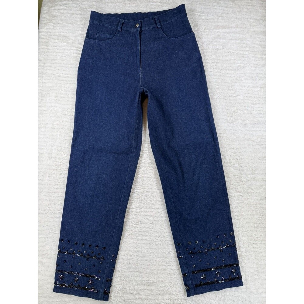 Vintage CHRISTINE PHILLIPE Embellished Bejeweled Leg 5 Pocket Jeans - Size 10